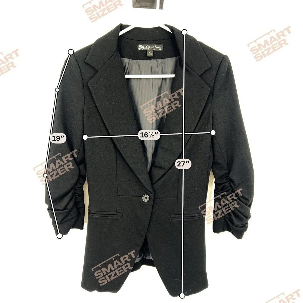Elizabeth and James Blazer Women Size 0 Black Ruched 3/4 Sleeve‎ Tailored Chic